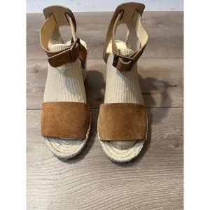 J.CREW Women's 10 Corsica Brown Suede Leather Espadrille Wedge Sandals